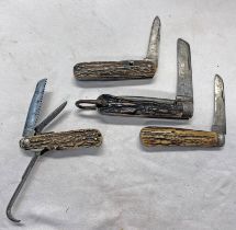 4 STAG / ANTLER POCKET KNIVES TO INCLUDE JOHN PETTY & SONS, SHEFFIELD,