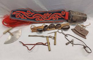 SHERPA YAK HERDER RELATED ITEMS TO INCLUDE BELL, HAND TOOL,