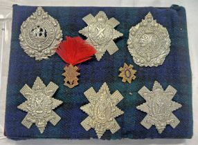 6 REGIMENTAL CAP BADGES TO INCLUDE THE ROYAL HIGHLANDERS BLACK WATCH, ARGYLL & SUTHERLAND,