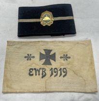 GERMAN STYLE KYFFHAUSER WOMAN LEAGUE HONOUR BADGE ON ARMBAND AND A WHITE ARMBAND MARKED EWB 1919