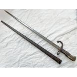 FRENCH GRAS BAYONET WITH 52CM LONG BLADE DATED 1881 TO SPINE WITH ITS SCABBARD