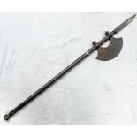 MIDDLE EASTERN BATTLE AXE OF ALL STEEL CONSTRUCTION, SPEAR TIP ON A STEEL SHAFT WITH AXE HEAD, 95.