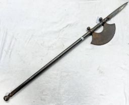 MIDDLE EASTERN BATTLE AXE OF ALL STEEL CONSTRUCTION, SPEAR TIP ON A STEEL SHAFT WITH AXE HEAD, 95.