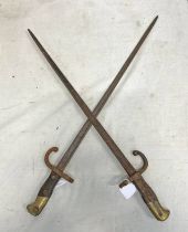 TWO FRENCH M1874 GRAS BAYONET WITH BRASS AND WOOD HILTS -2-