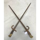 TWO FRENCH M1874 GRAS BAYONET WITH BRASS AND WOOD HILTS -2-