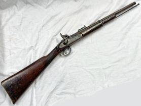 1876 PERCUSSION TOWER MUSKET WITH 55CM LONG BARREL, SEVERAL STAMP / PROOF MARKS, LADDER SIGHTS,
