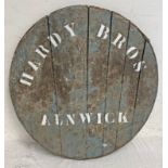 WHISKY BARREL LID MARKED HARDY BROTHERS ALNWICK,