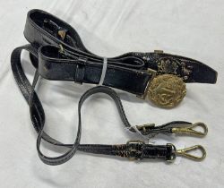 GIEVES LIMITED NAVAL SWORD BELT WITH GILT METAL CLASP EMBOSSED WITH A FOULED ANCHOR WITH GIEVES