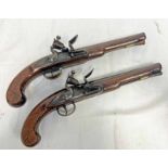 PAIR OF 20 BORE FLINTLOCK HOLSTER OR OFFICER'S PISTOLS BY DAVIDSON OF LONDON, BOTH WITH 8.