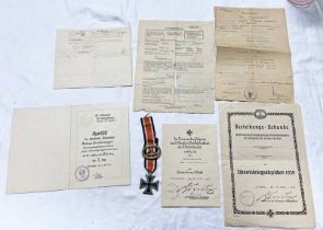 A THIRD REICH IRON CROSS SECOND CLASS AND A U BOAT ABZEICHEN WITH AWARD CERTIFICATES TO "MASCHINEN