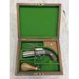 19TH CENTURY PERCUSSION 6 SHOT PEPPERBOX REVOLVER WITH 7CM LONG CYLINDER WITH BIRMINGHAM PROOF