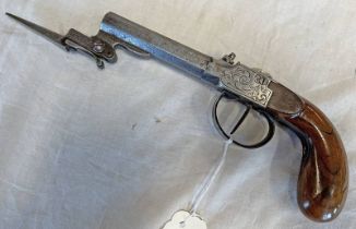 19TH CENTURY BELGIAN PERCUSSION TRAVELLING PISTOL WITH 8 CM LONG OCTAGONAL BARREL,