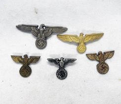5 GERMAN THIRD REICH STYLE CAP EAGLES ETC TO INCLUDE EXAMPLES WITH RZM MARKINGS