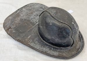 ANTIQUE LEATHER FIREMAN'S HELMET WITH LARGE TAIL