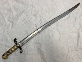 FRENCH M1842 YATAGHAN SWORD BAYONET WITH 56CM LONG FULLERED BLADE INSCRIBED MUTZIG TO ONE SIDE OF