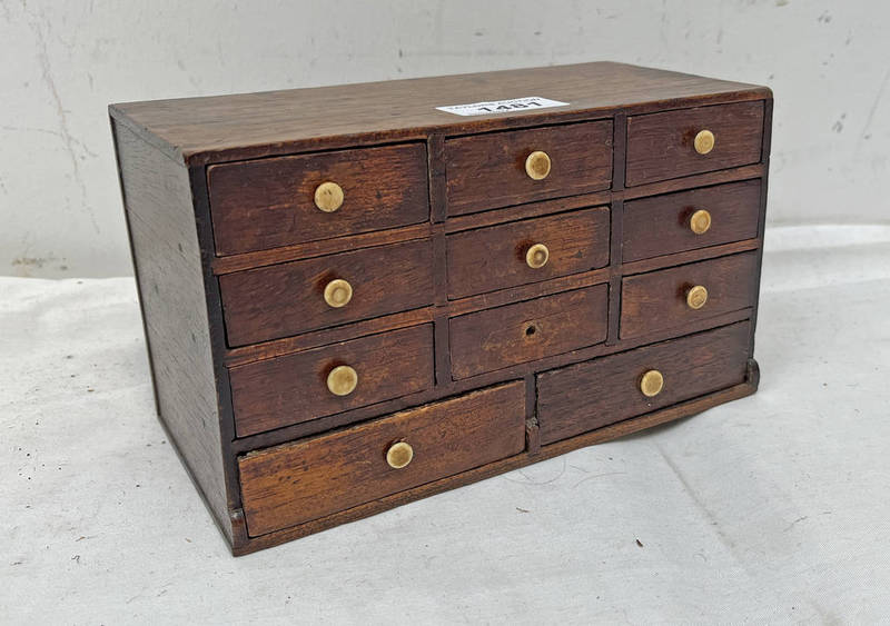 19TH CENTURY MAHOGANY MINIATURE SET OF 11 DRAWERS,