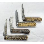 4 ANTLER / STAG POCKET KNIVES, JOSEPH ALLEN & SONS,