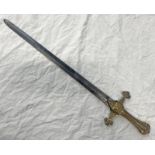 VICTORIAN BANDSMAN SWORD WITH 45CM LONG DOUBLE EDGED STRAIGHT BLADE WITH CHARACTERISTIC HILT