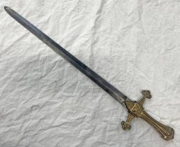 VICTORIAN BANDSMAN SWORD WITH 45CM LONG DOUBLE EDGED STRAIGHT BLADE WITH CHARACTERISTIC HILT