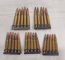 5 LEE ENFIELD 303 5 ROUND CHARGER CLIPS WITH INERT (DE ACTIVATED) ROUNDS, (25 ROUNDS,
