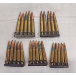 5 LEE ENFIELD 303 5 ROUND CHARGER CLIPS WITH INERT (DE ACTIVATED) ROUNDS, (25 ROUNDS,