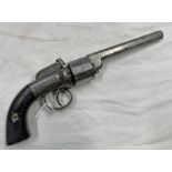 19TH CENTURY PEPPER BOX REVOLVER WITH 13CM LONG OCTAGONAL SHAPED RIFLED BARREL,