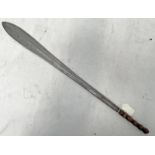 MAASAI SWORD WITH 59 CM LONG LEAF SHAPED STEEL BLADE WITH RAISED MEDIAL RIDGE AND RIBBED LEATHER