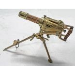 BRASS AND COPPER TRENCH ART MODEL OF A VICKERS MACHINE GUN ON STAND, GUN IS 10.