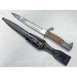 WW2 GERMAN K98 BAYONET WITH STAG EFFECT WOODEN GRIPS, 19.