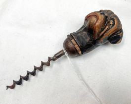 CARVED WOODEN DOG HEAD CORK SCREW 14 CM LONG