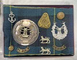 GORDON HIGHLANDERS PLAID BROACH, GORDONS TITLES, GORDON HIGHLANDERS BUTTONS,