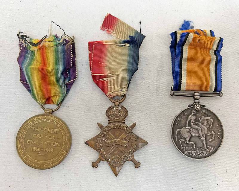 WW1 TRIO OF MEDALS TO BOMBADIER C DARBY ROYAL FIELD ARTILLERY,