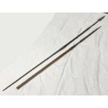 TWO METAL AND WOOD TRIBAL SPEARS -2- 156CM LONGEST