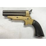 C SHARPS PATENT 1859 DERRINGER PISTOL WITH 4 3" BARRELS, BRASS BODY WITH MAKERS MARKINGS,
