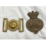 VICTORIAN GRENADIER GUARDS CARTRIDGE BOX PLATE AND A BRASS BELT BUCKLE -2-