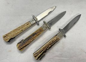 THREE CK MAKER FOLDING POCKET KNIVES WITH FOLDING GUARDS Condition Report: Light