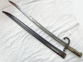 FRENCH YATAGHAN CHASSEPOT BAYONET WITH 57CM LONG BLADE WITH MARKINGS TO RICASSO & TO GRIP,
