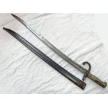 FRENCH YATAGHAN CHASSEPOT BAYONET WITH 57CM LONG BLADE WITH MARKINGS TO RICASSO & TO GRIP,
