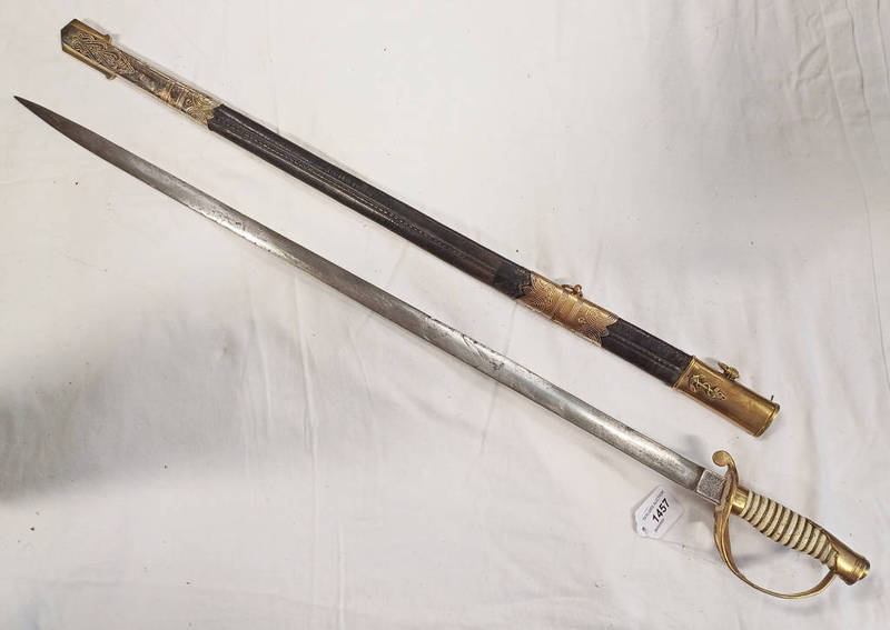 NAVAL SWORD WITH 78CM LONG STRAIGHT DOUBLE EDGED PLAIN BLADE,