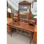 LATE 19TH CENTURY MAHOGANY DRESSING TABLE WITH SWING MIRROR & 2 FRIEZE DRAWERS OVER SINGLE LONG