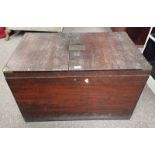 EARLY 20TH CENTURY PINE TRUNK WITH BRASS FIXTURES AND BRASS PLAQUE TO TOP SIGNED 'LODGE ABBOTSFORD