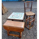 SMALL OAK DROP LEAF TABLE, OAK FRAMED FOLDING FIRE SCREEN WITH FLORAL TAPESTRY TOP,