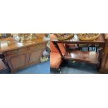 MAHOGANY 2 TIER WHAT-NOT & MAHOGANY SIDEBOARD WITH 2 DRAWERS OVER 2 PANEL DOORS
