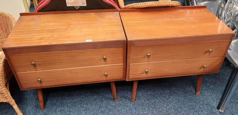 PAIR OF MID 20TH CENTURY TEAK 2 DRAWER CHESTS ON TAPERED SUPPORTS 71 CM TALL X 76 CM LONG