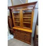 19TH CENTURY MAHOGANY CABINET WITH 2 GLAZED PANEL DOORS OVER BASE WITH 2 SHORT OVER 2 LONG DRAWERS.