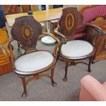 2 20TH CENTURY MAHOGANY OPEN ARMCHAIRS WITH OVAL SEATS,