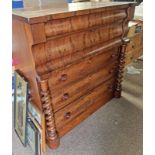 19TH CENTURY MAHOGANY OGEE CHEST WITH BARLEY TWIST DECORATION & LONG DEEP DRAWER OVER 3 DRAWERS