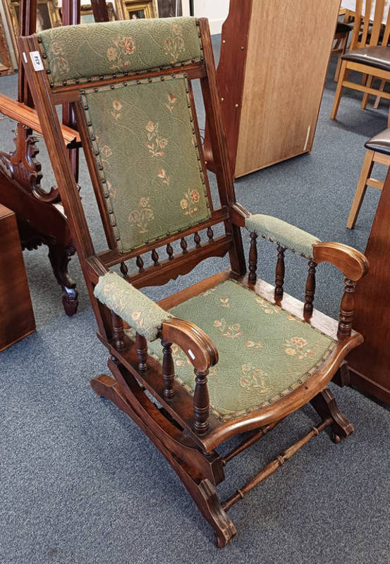 EARLY 20TH CENTURY MAHOGANY FRAMED AMERICAN STYLE ROCKING CHAIR