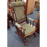 EARLY 20TH CENTURY MAHOGANY FRAMED AMERICAN STYLE ROCKING CHAIR