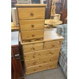PINE CHEST OF 2 SHORT OVER 3 LONG DRAWERS & PINE 3 DRAWER BEDSIDE CHEST